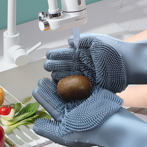 Gants de lavage de vaisselle en <span class=keywords><strong>silicone</strong></span> de qualité alimentaire avec brosse, antidérapants et résistants à la <span class=keywords><strong>chaleur</strong></span> - Product Image 2