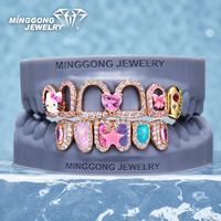 Bijoux de mode style Hip Hop, Grillz en argent 925 avec pierre précieuse en forme d'étoile, émail fin, motif dessin animé mignon, opale, pour femmes