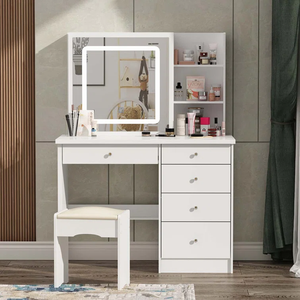 Thiết kế mới sang trọng trang điểm Vanity với cửa trượt Led Gương cô gái hiện đại Vanity Bảng gỗ dresser với phân - Product Image 1
