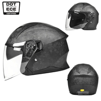 Helm Motor Half Face Berbahan Serat Karbon, Visor Ganda, Bersertifikasi DOT, Sistem Pengunci Cepat, Lapisan Nyaman untuk Semua Musim