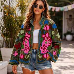 Chaqueta de Mujer con Bordado de Gato Colorido Estilo Vintage Funky, Abrigo Artístico Hecho a Mano, Estilo Boho Chic, Prenda de Moda Única para Invierno - Product Image 1