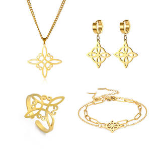 Tendance <span class=keywords><strong>Sorcière</strong></span> Noeud S-Forme En Acier Inoxydable Ensemble De Bijoux Lien Chaîne Collier Bracelet Boucles D'oreilles Anneau De Mariage Fête De Fiançailles Cadeau - Product Image 1