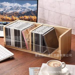 Wooden record storage <b>box</b>, desktop album playlist organizer, acrylic large capacity <b>CD</b> record rack - Product Image 1