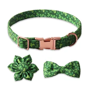 Amigo Fabrik Großhändler neues Hundehalsband Irisches Festival dreibladiges Kleeblatt Hundehalsband Schleifenknoten Sonnenblumen-Bandan-Halsband mit Ring