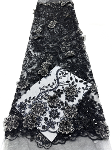 NI.AI 2026 Tissu de dentelle française de luxe Aso Ebi perlé avec paillettes, tissus de dentelle perlée à paillettes du Nigeria, matière pour mariée et soirée - Product Image 4