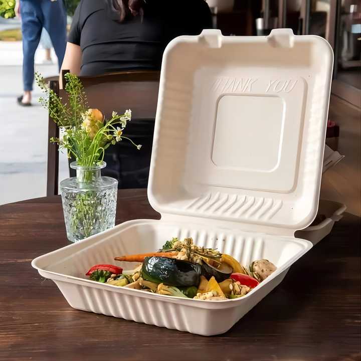 PCT081 PFAS Free Disposable Sugarcane Bagasse Hamburger Food Boxes Lid ...