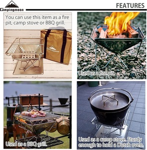 CAMPINGMOON Griglia <span class=keywords><strong>per</strong></span> <span class=keywords><strong>Barbecue</strong></span> Portatile Pieghevole in Acciaio <span class=keywords><strong>Inox</strong></span> <span class=keywords><strong>per</strong></span> Esterni con Regolazione dell'Altezza - Product Image 3