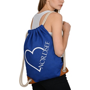 Sac à dos à cordon personnalisé avec logo, en toile de coton bleue écologique, de haute qualité, pour le sport et les voyages - Product Image 1