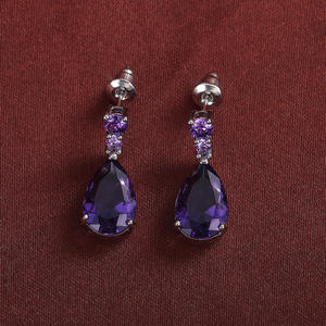 Pendientes de Plata 925 Nele Midas con Amatista en Forma de Gota, Engaste de Garra, Joyería Clásica de Cristal para Uso Diario de Mujer - Product Image 4