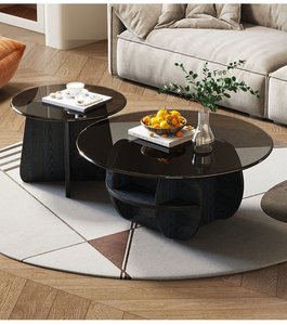 Meubles de maison de qualité supérieure peu encombrant multifonctionnel petite unité circulaire robuste cadre en bois verre trempé café Table à thé - Product Image 4