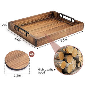 Plateau de service rustique ottoman décoratif marron rustique pour <span class=keywords><strong>table</strong></span> <span class=keywords><strong>basse</strong></span> avec sous-verres <span class=keywords><strong>en</strong></span> <span class=keywords><strong>bois</strong></span> - Product Image 6