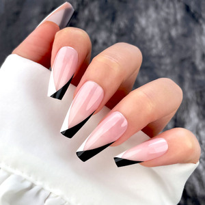 Uñ<span class=keywords><strong>as</strong></span> Postizas de Alta Gama, 30 Piezas, Diseño Delicado y Moderno, Doble <span class=keywords><strong>Diagonal</strong></span>, Color Blanco y Negro, Punta Francesa, Forma Ataúd Larga - Product Image 3