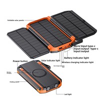 Chargeur portable solaire en plastique à clapet 20000 mAh grande capacité pour extérieur avec câble intégré et charge rapide sans fil 15W