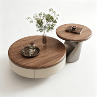 Table basse moderne en métal durable de style européen et américain, plateau en acier inoxydable, rangement, couleur noyer, meubles de salon