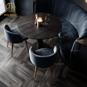 Silla de mesa de madera redonda comercial de diseño moderno, cafetería, tienda de té, terciopelo negro, sofá medio redondo, asientos, juegos de cabina de restaurante - Product Image 6