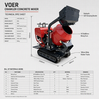 Malaxeur sur chenilles hydraulique VOER, moteur Briggs & Stratton 13,5 CV, haute capacité de charge, auto-déchargeant, pour la construction B2B