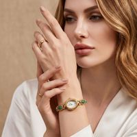 Montre pour femme GEDI 14045, bracelet en jade rétro, cadran ovale serti de diamants, luxe léger