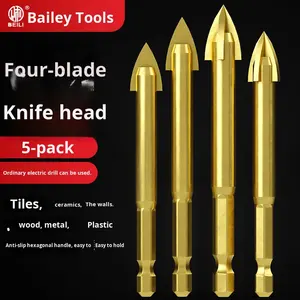 Jeu de forets à carrelage en acier allié à 4 cannelures de 6 mm, ouvre-trou triangulaire, queue hexagonale pour matériaux multiples - Product Image 2