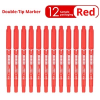 Lot de 12 marqueurs double-pointe à base d'huile, noir/rouge, pointe fine (0,5 mm) et pointe large (1,0 mm), imperméables, vente en gros