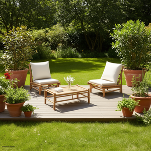 Set di Sedie da Giardino in Bambù con Cuscini Color Crema, Arredamento da Esterno dal Design Minimalista, Set da Giardino a 2 Posti - Product Image 2