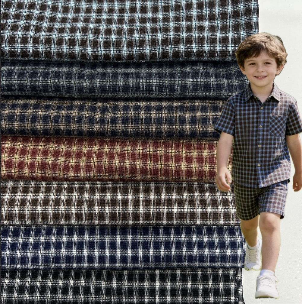 Wholesale Polyester Rayon Cotton Yarn Dyed 190gsm 1cm Tartan Check Plaid for Boys Girls Children's Clothing Eco-friendly
