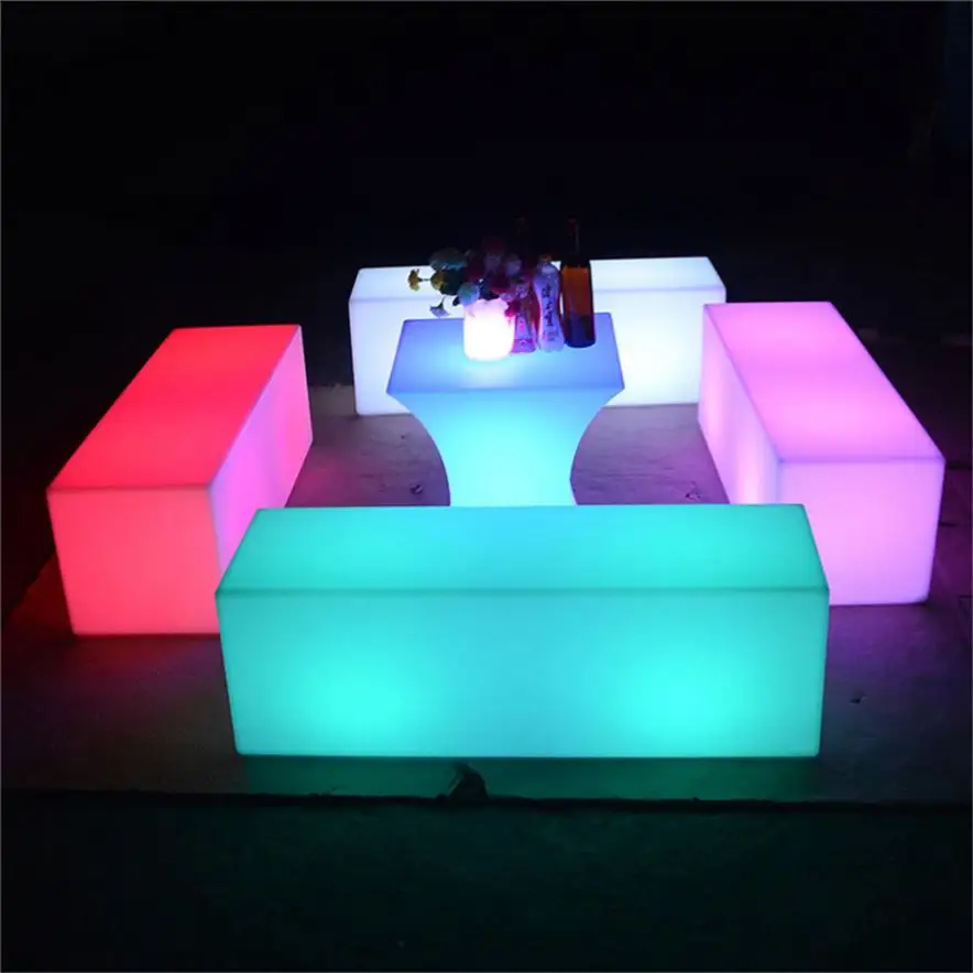 outdoor bar plastic table led lounge chair bar stools led cube chair vip couch combined hotel sofa nightclub led bar furniture