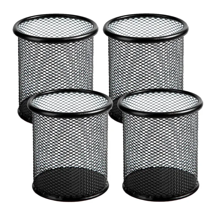 Wire Mesh Pencil Holder Metal Pen Cup Desk Pen Organizer Case Pencil Jar Black for Office Home