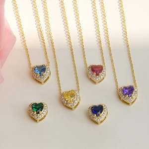Lujo brillante diamante CZ circón corazón piedra preciosa Arco Iris colorido 12 meses corazón piedra natal Collar para mujeres señoras joyería regalo - Product Image 2