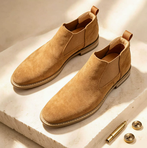Bottes Chelsea en daim et cuir fendu pour hommes, style britannique, bout rond, à enfiler, mi-mollet, bottes d'hiver, semelles en caoutchouc antidérapantes, EU 39 à 47 - Product Image 3