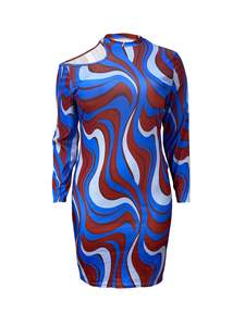 Nuovi prodotti <span class=keywords><strong>taglie</strong></span> forti <span class=keywords><strong>abbigliamento</strong></span> donna lavorato a maglia stampa grafica Slim Fit comodo abito aderente alla moda - Product Image 3