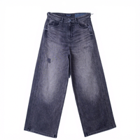 Pantalon en jean taille haute ample et large pour femme, délavage moyen, en coton/élasthanne, décontracté, pour soirée, longueur pleine, plissé, recyclé