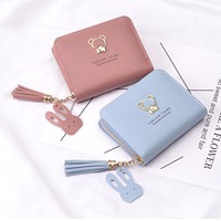 Dompet koin desain populer multifungsi tas penyimpanan kartu bank dompet rumbai ritsleting beruang lucu PU