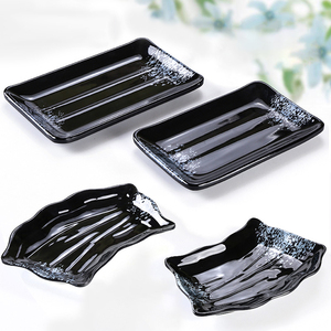 A5 Melamine Japanese Style Black Sushi <strong>Plates</strong>, Textured <strong>Rectangular</strong> <strong>Serving</strong> Trays for Restaurant, Hotel &amp; Catering, Unbreakable - Product Image 1