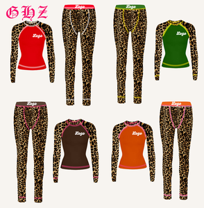 Set Pakaian Santai Wanita Logo Kustom 2025, Legging dan Kaos Katun Bergaris Motif Leopard, Set 2 Potong Pakaian Wanita Motif Cheetah - Product Image 1