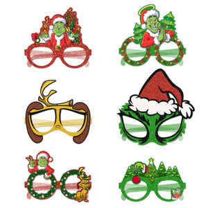 12pcs Eco-Friendly Reusable Christmas Grinch Party Novelty Glasses Frame Santa <b>Xmas</b> Tree Photo Booth Props Kids Adults Holiday - Product Image 1