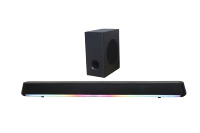 ETISTAR Système Home Cinéma 5.1 Canaux 120W Son Surround 3D avec Lumières RGB Pulsées pour Mini Barre de Son TV et Caisson de Basses Sans Fil en Bois
