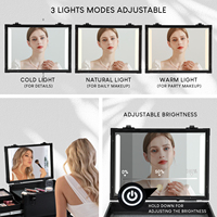 Trousse de maquillage professionnelle avec miroir éclairé par LED étui de train de maquillage roulant grand chariot de cosmétologie Salon étui cosmétique de voyage