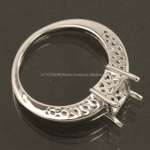 Monturas para Anillos de Plata de Ley 925, Forma Rectangular, Semi-Montura Pre-Entallada, Listas para Engastar Piedras, para Hombre y Mujer, 7x9mm, Modernas, para Bodas y Fiestas - Product Image 1