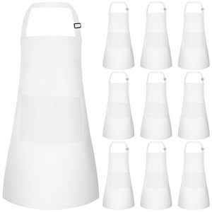 Paquete de 10 Delantales Infantiles Reutilizables con Mangas Ajustables y 2 Bolsillos para Cocinar, Hornear, Pintar y Hacer Manualidades (Blanco) - Product Image 1