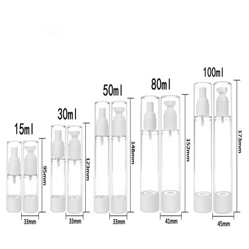 Bottiglia di plastica Cosmetica Bottiglie Riutilizzabili Emulsione Spruzzo 30ML 50Ml 80ML 100ML Trasparente Airless Pompa A Vuoto Contenitore