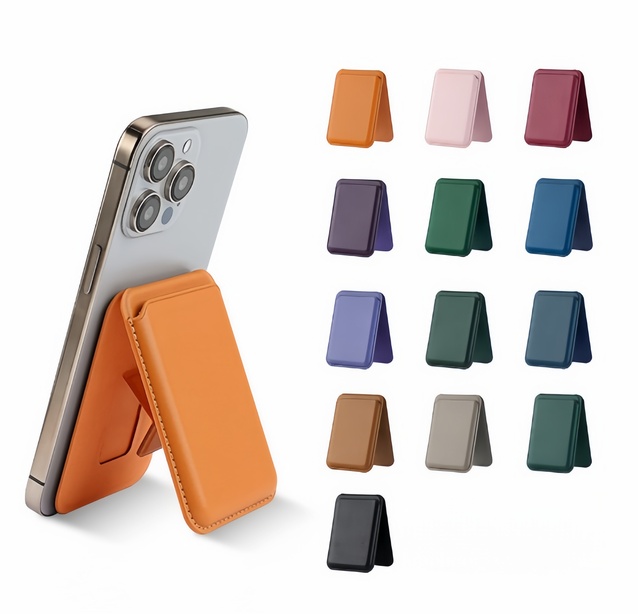 Magnetic Flexible PU Leather Card Bag Foldable Phone Holder Multifunctional Wallet Stand Adjustable Height Portable for Desk Bed