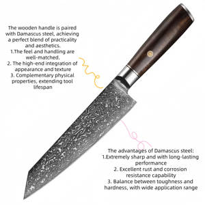 Ensemble de couteaux de cuisine en acier Damas à 67 couches, couteau de chef Kiritsuke Santoku <span class=keywords><strong>Nairi</strong></span>, couteau à steak, couteau utilitaire, accents en bois d'olivier - Product Image 6