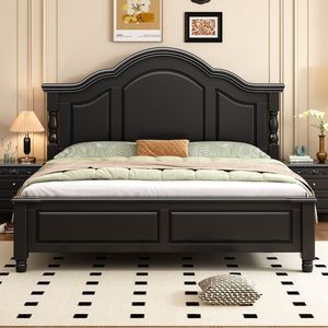 Cama Doble de Madera Maciza Estilo Americano 1500x2000mm 1800x2000mm con Almacenamiento, Muebles para Dormitorio Principal, Madera de Caucho M9128 - Product Image 5