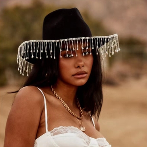 Wedding Party <strong>Bride</strong> <strong>Cowgirl</strong> <strong>Hat</strong> Black Western Rhinestone Fringe Cowboy <strong>Hat</strong> - Product Image 6