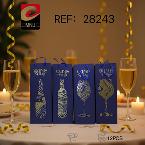 Wine Gift Bags Blue Gold Foil Design 12Pcs Party Packaging - Product Image 2