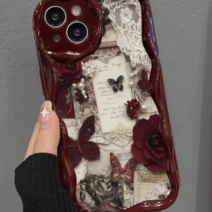 Funda Protectora para Teléfono con Marco de Cámara a Prueba de Golpes de TPU con Diseño de Mariposa para iPhone 17 16 15 Pro Max, Carcasa Trasera con Patrón Crema - Product Image 3