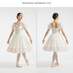 Traje de Ballet Campesino Coppelia para Niñas, Color Crema, Vestido de Ballet Romántico con Cordones, Corsé con Bordado Floral, Ropa de Danza Escénica - Product Image 3