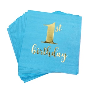 Vaisselle jetable rose bleu pour premier <span class=keywords><strong>anniversaire</strong></span>, 30 pièces, décor de Table, serviettes, assiettes, gobelets, assiettes, banderole et dorés, pour fête prénatale - Product Image 6