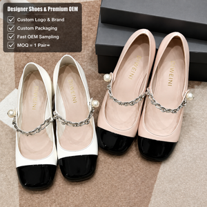 Zapatos de Diseñador de Lujo para Mujer, Alta Calidad, con Punta Redonda, Cadena de Perlas, Estilo Mary Jane, Bailarinas, Zapatillas Deportivas, Nuevas - Product Image 1