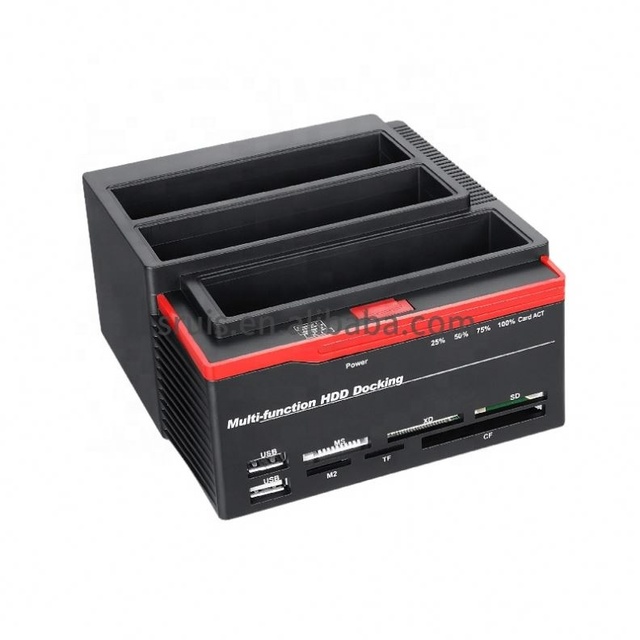 Multi Function External Three Bay USB 3.0 to SATA IDE 2.5 3.5 Hard Drive SSD Docking Station With 2 Port USB Hub Card Reader